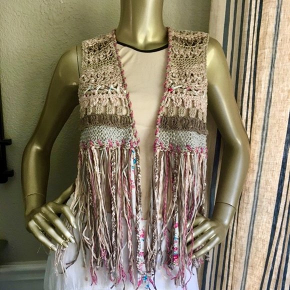 EUC Free People A Stitch In Time Crochet Knit Fringe Sweater Vest - Picture 6 of 10